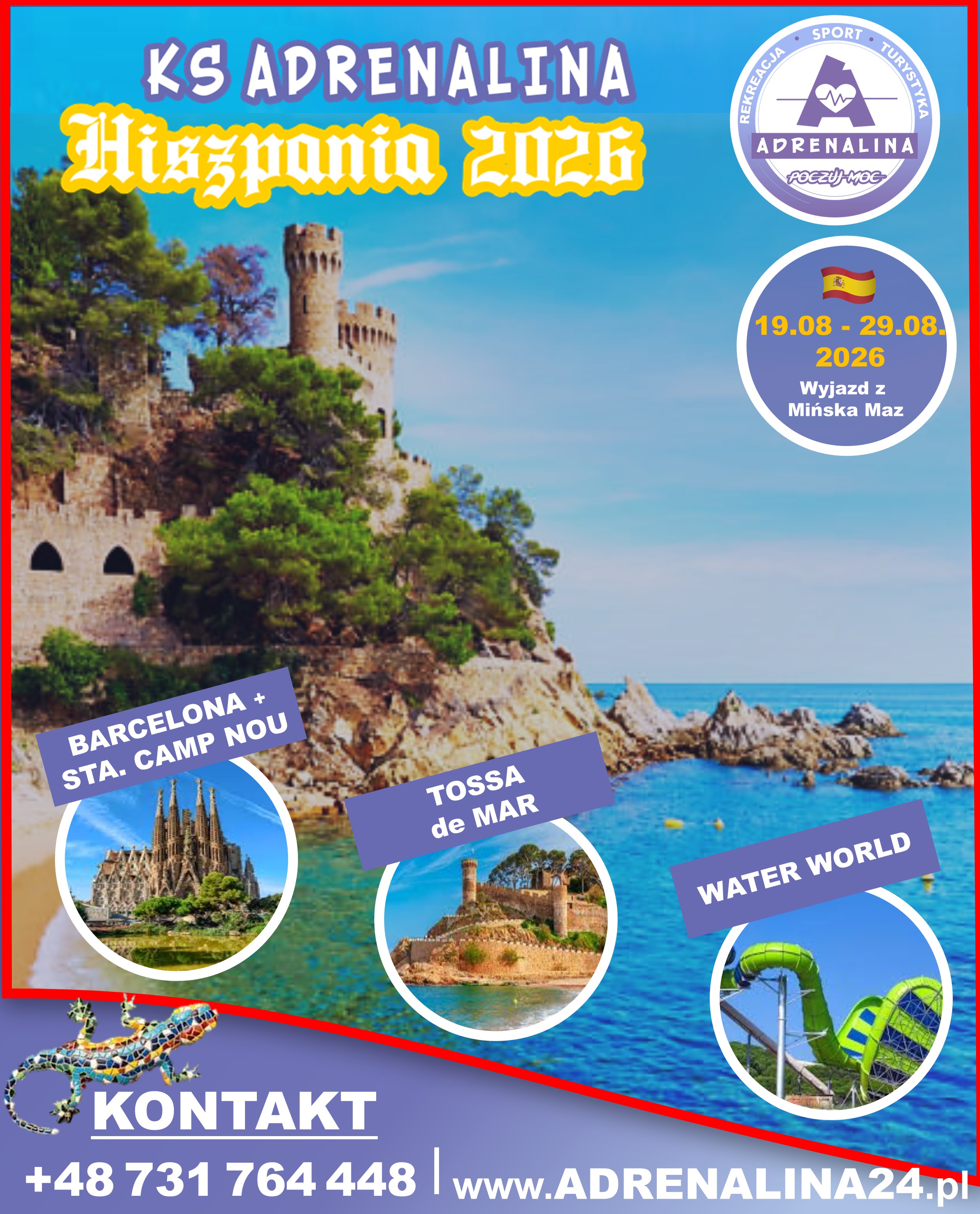 HISZPANIA LLORET DE MAR ADRENALINA MINSK COSTA BRAVA 2026 BARCELONA TOSSA DE MAR AQUAPARK KLUB SPORTOWY ADRENALINA